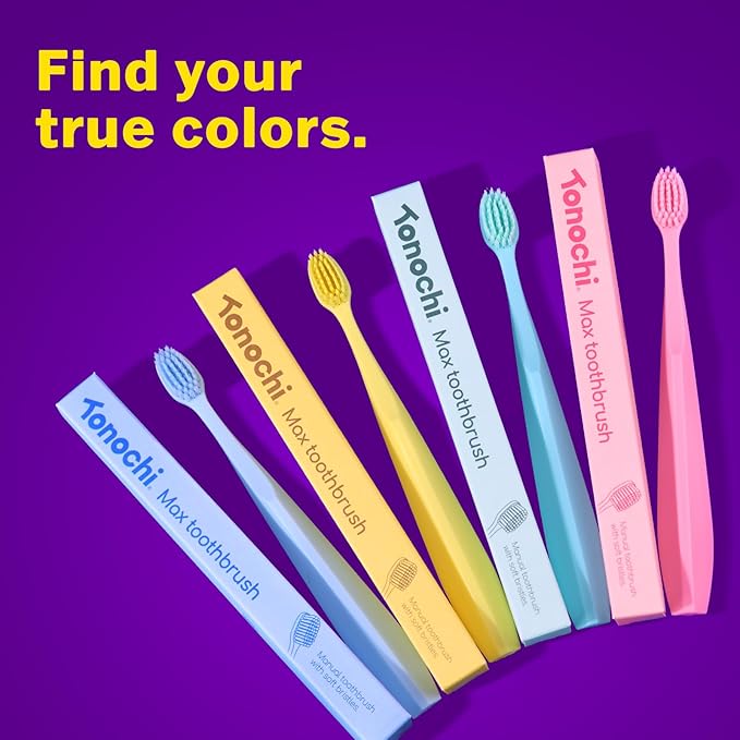 Max Extra-Soft Toothbrush for Adults Sensitive Gums – Gentle Bristles, Wide Angled Head for Back Teeth, Ergonomic Non-Slip Grip, BPA-Free Handle, Individually Wrapped, 4-Pack (Yellow)