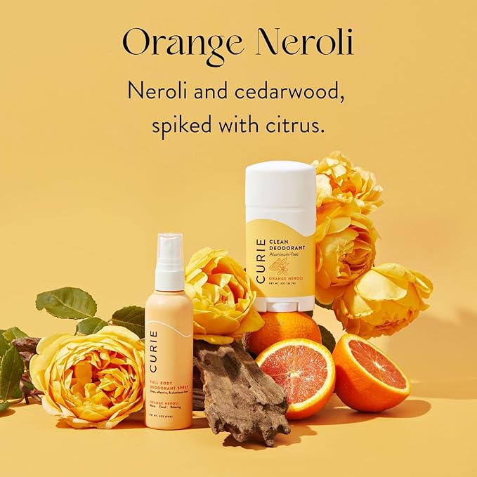 Curie Natural Deodorant for Women - Orange Neroli + White Tea - Aluminum Free, Clean, Sustainable, Vegan Paraben Free (2pk)