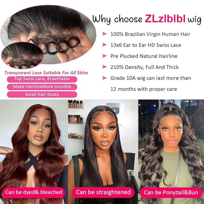 13x6 Lace Front Wigs Human Hair Pre Plucked 210 Density Body Wave HD Lace Front Wigs for Women Human Hair Glueless (Natural Color Body Wave Wig, 34 Inch)