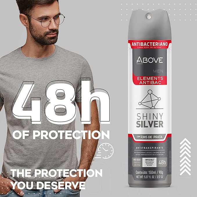 ABOVE Shiny Silver - 48 Hours Elements Antiperspirant Deodorant for Men - Notes of Jasmine and Mint - Dry Spray Protects Against Sweat and Body Odor - Stain, Cruelty and Alcohol Free - 3.17 oz