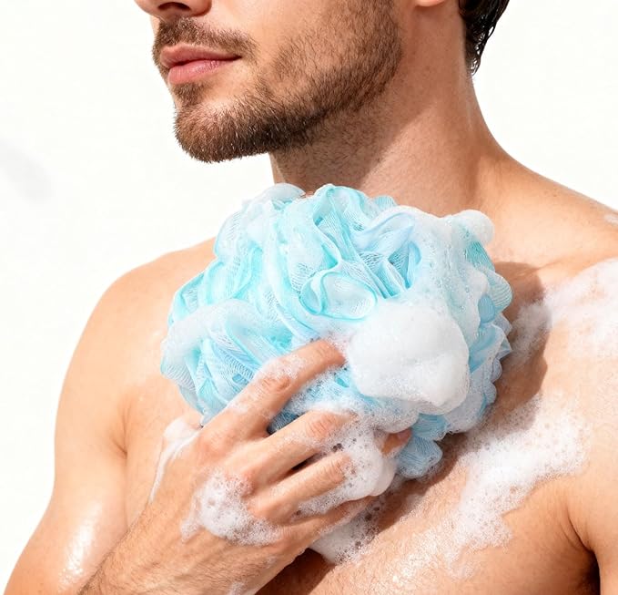 BTYMS Loofah Sponge XXL Large Shower Puffs 100g/pc, Exfoliating Mesh Pouf Bath Scrunchies - Pack of 4