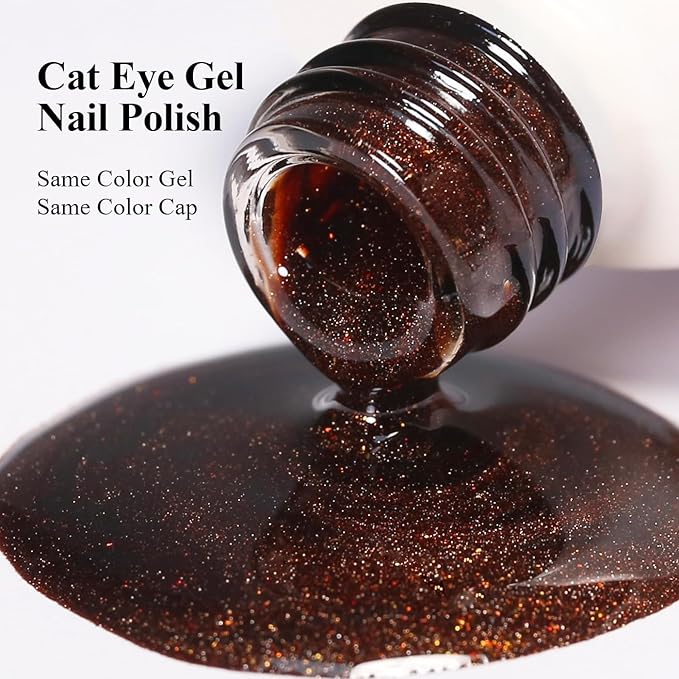 10ml Hema Free Dark Brown Cat Eye Gel Nail Polish Soak Off Long Lasting Holographic UV/LED Gel Polish with Magnetic Stick Gift for Women 1Pcs