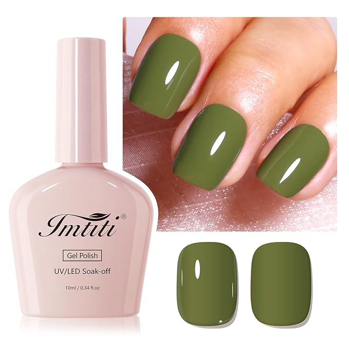 Imtiti Olive Green Gel Nail Polish, 1Pcs Sage Green Soak Off UV LED Gel Polish, Long Lasting, Nail Art Manicure Salon DIY at Home for Fall and Winter (0.34 Fl Oz-1910)