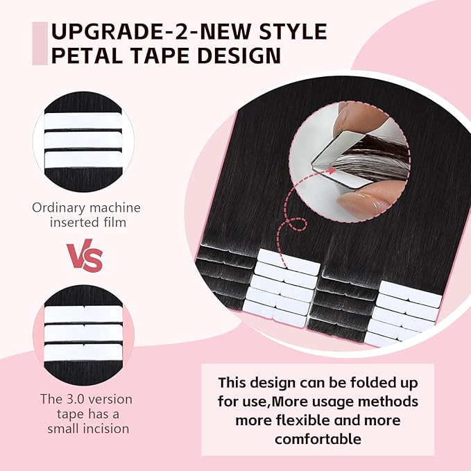 Invisible Tape in Hair Extensions Real Human Hair Pro3.0#1B Natural Black 20pcs 30g 14inch Seamless Injected Hand-Tied Invisi Edge Tape ins Extensions 3rd-Generation（#1B-14inch）