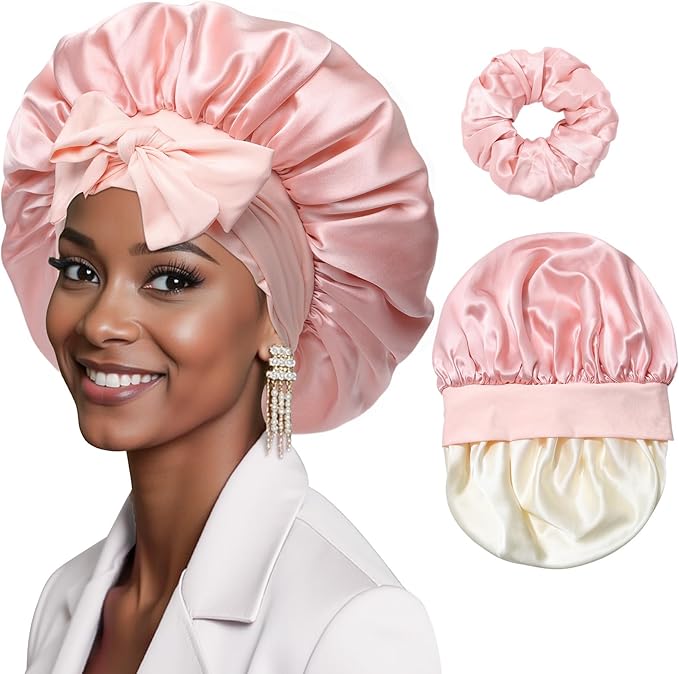 Mulberry Silk Bonnet Sleeping Women Curly Hair Bonnets Tie Band Double Layer Reversible Sleep Bonnet Silk Hair Wrap Sleep Cap