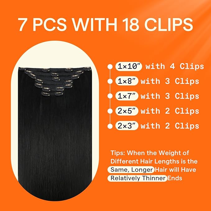 Full Shine Black Clip in Hair Extensions for Short Hair 10 Inch Clip in Extensions Real Human Hair Black Hair Extensions Clip ins Straight Invisible 7 Pcs 95 G