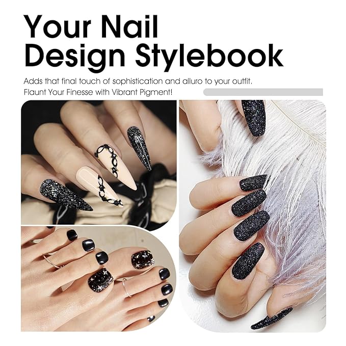CANNI Glitter Gel Nail Polish – 1pcs 9ml Black Color, Diamond Glitter Series, Soak Off UV LED Gel Nail Polish for DIY Nail Art, Salon or Home Manicure