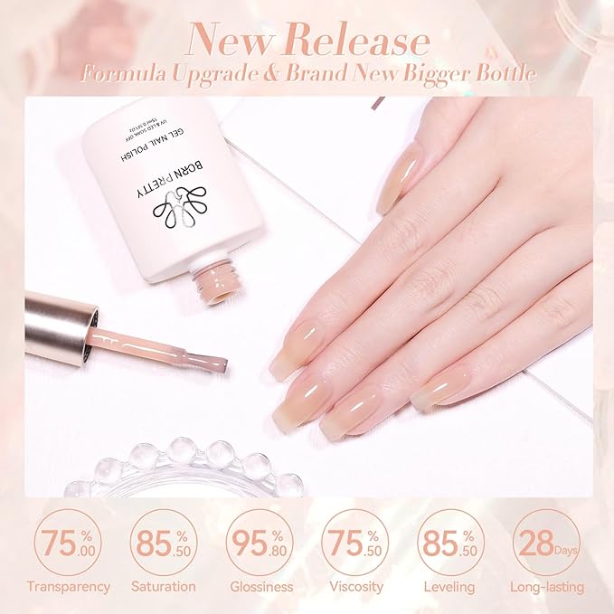 Born Pretty Jelly Nude Gel Nail Polish Sheer Translucent Transparent Skin Stone Natural Gel Polish Nail Art DIY at Home 15ML