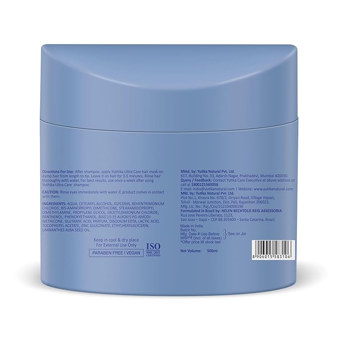 Yuthika Professional UltraCare Hair Mask for Damaged Curly & Frizzy Tangled Hair Advanced Repair Formula Support Hair Growth (500 ML / 16.90 Fluid Ounce)