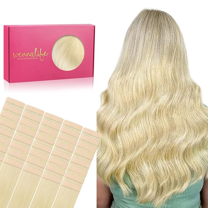 Wennalife 40pcs Tape in Hair Extensions Human Hair,120g 26 inch Bleach Blonde Hair Extensions Real Human Hair Straight Tape in Extensions Invisible Human Hair Extensions Reusable Real Hair Extensions