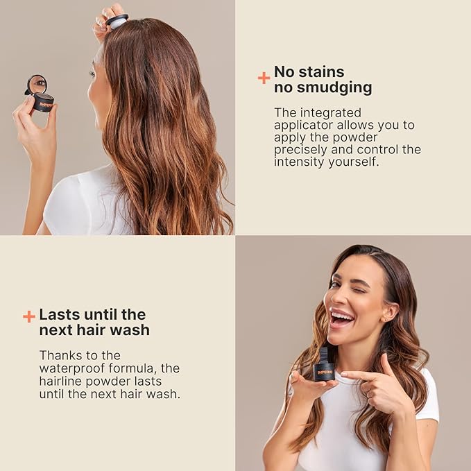 IMPERIO Root Touch Up Hair Powder for Concealing Hair Loss instantly - Hairline Powder for Women & Men - Water resistant Root Cover Up for Thinning Hair in Premium Hairdressing Quality (Medium Brown)