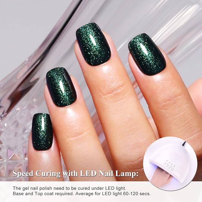 Imtiti Glitter Gel Nail Polish, 1Pcs Dark Night Starlight Green Gel Polish Sparkle Green Soak Off UV LED Gel Polish, Nail Art Starter Manicure Salon DIY at Home for Women (0.34 Fl Oz-1927)