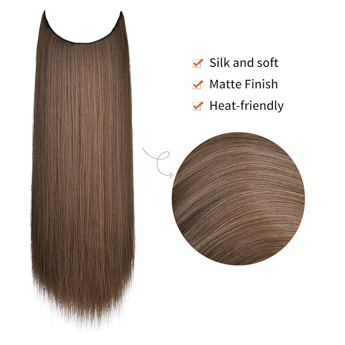REECHO Invisible Wire Hair Extensions with Transparent Headband Adjustable Size Removable Secure Clips in Straight Secret Hairpiece for Women (24 Inch (Pack of 1), Ginger Brown)