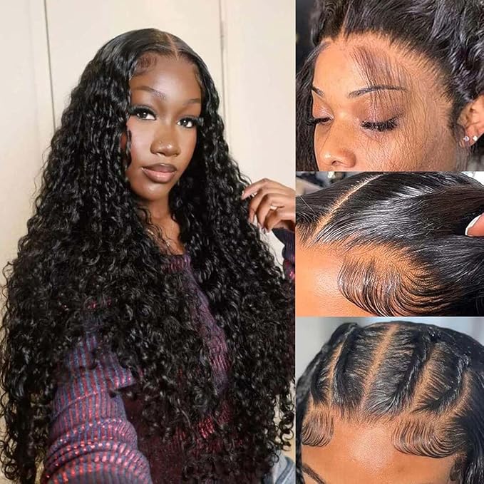 28 Inch Deep Wave Lace Front Wigs Human Hair 13x6 HD Lace Front Wigs Human Hair Pre Plucked Bleached Knots Glueless Deep Wave Wig Natural Color Deep Curly Wig for Women