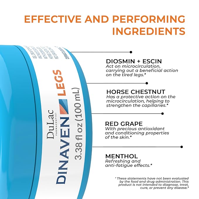 DULÀC FARMACEUTICI 1982 Dulac Dinaven Legs Cooling Cosmetic Gel With Natural Botanical Elements Lightweight Daily Leg Care Fast Absorbing Body Formula 3.38 Fl Oz