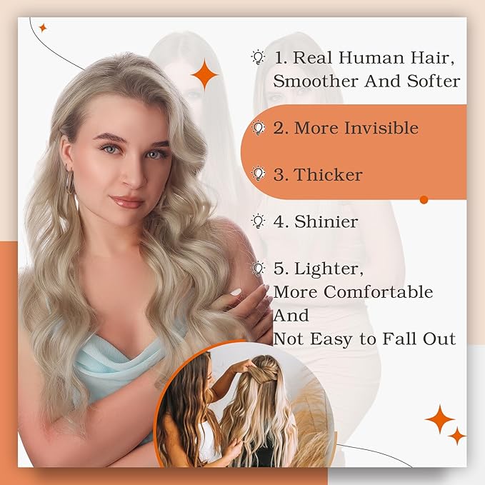 Full Shine Blonde Tape in Human Hair Extensions Color 18 Ash Blonde Highlighted 613 Blonde Tape in Hair Extensions 22Inch Remy Extension Invisible Bridal Hairstyles 100G 40Pcs