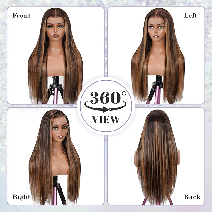 0.10MM Ultra-thin 13x6 Real SKINLIKE HD Lace Wig Pre Plucked Vivid Clean Hairline Small Knots 200 Density Straight P4/27 Highlight Frontal Wigs for Women Human Hair 28Inch Full Cuticle Aligned Hair