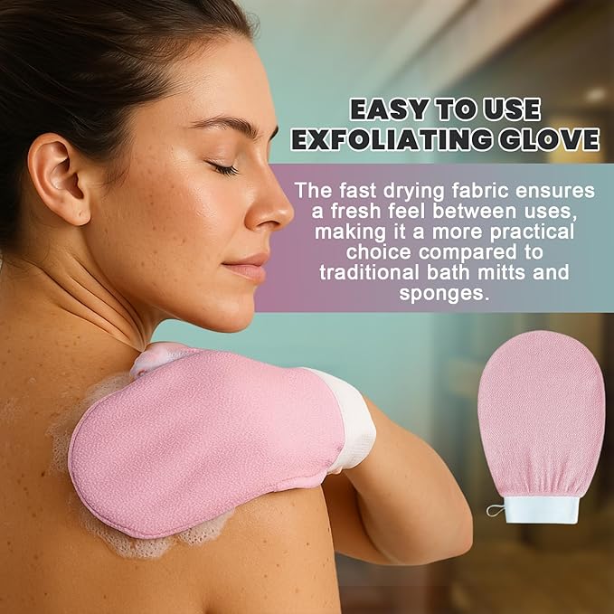 Exfoliating Glove Pack of 2 – Deep Cleaning Exfoliating Body Scrubber- Exfoliating Gloves for Shower for Smooth Radiant Skin – Dead Skin Remover & Body Scrub Mitt for Skin Cell Renewal