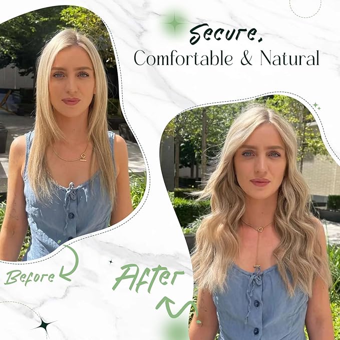 RUNATURE Invisible Wire Hair Extensions, Real Human Hair Extensions Wire, Secret Fish Line Extensions, Natural Remy Hair, Short Straight Hair 12 Inch 70g #18/22/60 Blonde Balayage