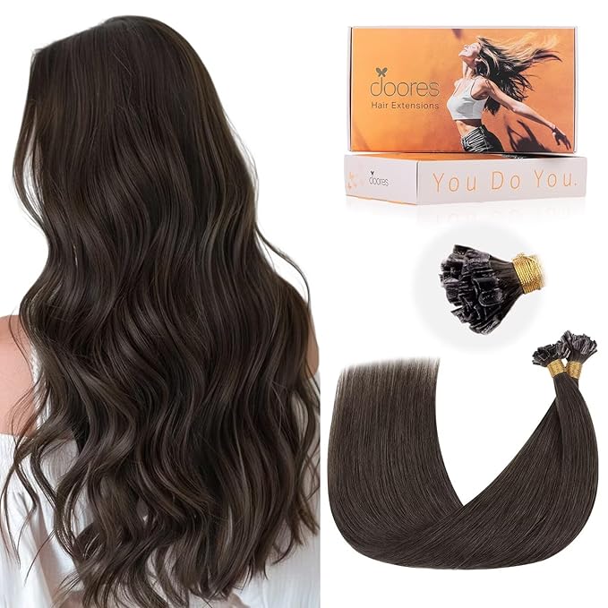 Doores U Tip Hair Extensions Human Hair, Mocha Brown 22 Inch 50g/50s, Keratin Tip Extensions, Hair Extensions Real Human Hair