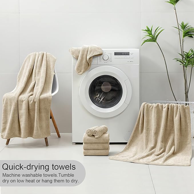 8 Piece Bath Towel Set-2 Oversized Bath Sheets(35"x70"),2 Hand Towels,4 Washcloths-Extra Large Microfiber Towel Sets,Less Lint Highly Absorbent & Quick Dry Bath Towels for Bathroom Gym Pool,Camel