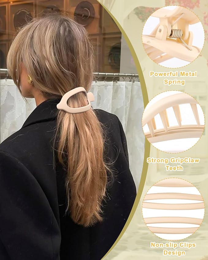 6 PCS French Flat Hair Clips for Women 2 Styles Large Matte Flat Claw Clips Strong Hold No-Slip Duckbill Hair Barrettes for Lying Down, Driving,Yoga(Brown)
