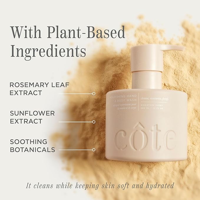 Cote Beauty’s Nourishing Hand & Body Wash for Dry Skin, Soothing Formula, Hydrating Body Wash for Sensitive Skin, Antioxidant Rich Cleanser, Vegan & Cruelty-Free, Made in USA, 10 Fl Oz