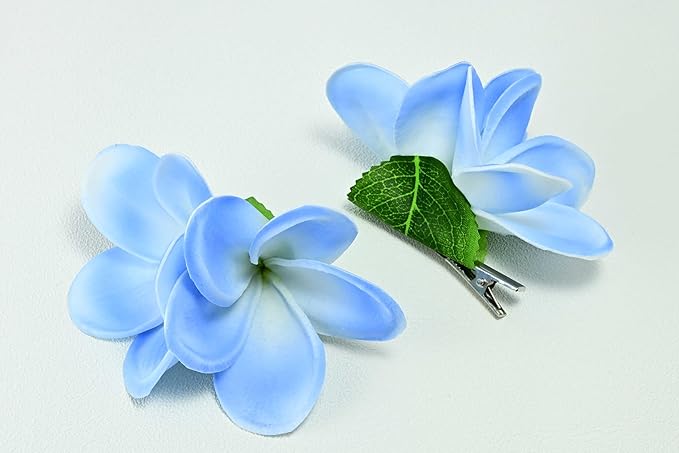 Pack of 2 Real Touch Flowers Hawaiian Flower Hair Clips Plumeria Hibiscus Hair Clips Handmade Hair Accessories for Beach Wedding Bridal Party Mother's Day Women Girls Holiday Gifts (c-820, 2pcs)