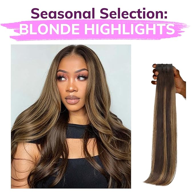 IDN BEAUTY Seamless Clip In Hair Extensions Human Hair 4/27/4 Balayage Chocolate Brown to Caramel Blonde Straight Seamless Clip Ins For Black Women PU Weft Invisible Edge 110g 20 Inch 7pcs