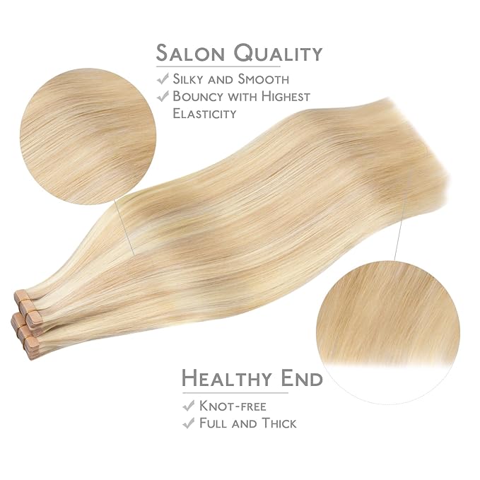 WENNALIFE Tape in Hair Extensions Human Hair, 40pcs 100g 24 inch Balayage Light Wheat Platinum Blonde Hair Extensions Real Human Hair Straight Tape in Extensions Invisible Human Hair Extensions Reusab