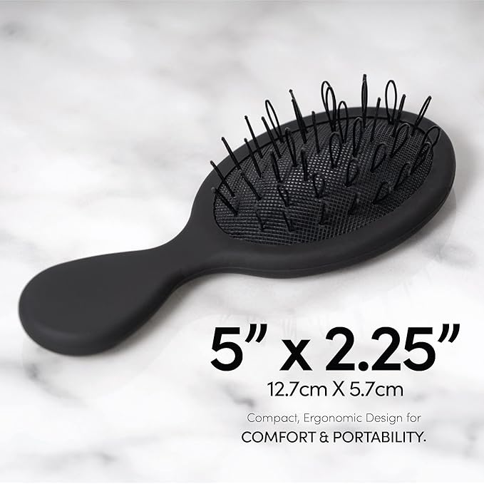 The Hair Shop Mini Black Loop Brush - Salon Professional Grade with Matted Black & Ergonomic Travel Size Design- Small & Safe Detangler Tool for 100% Remy Human and Synthetic Hair Extensions and Wigs
