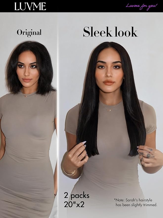 LUVME 2 Pack Straight Seamless 220g 14Pcs Clip in Hair Extensions Full Max with 16inch Remy Human Hair Extensions, Natural Black 100% Real Soft Human Hair Extension