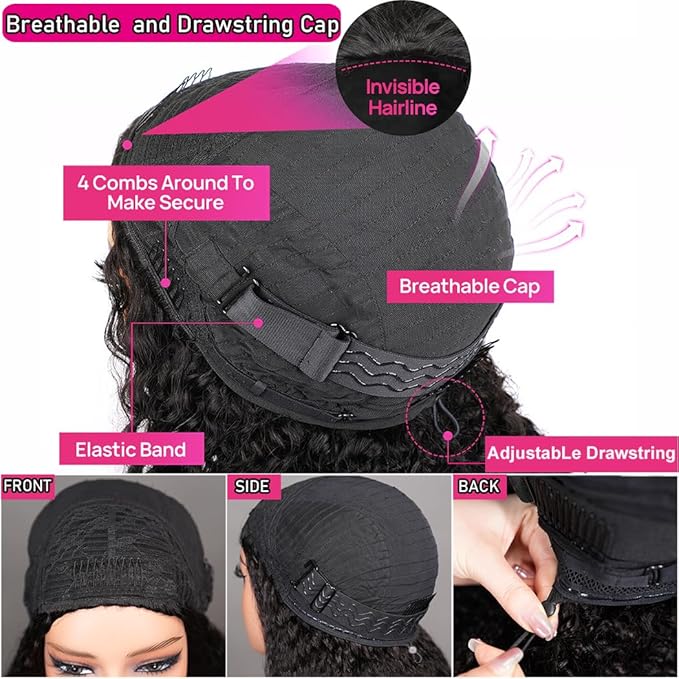 Burmese Curly Half Wig Human Hair 200 Density 3 In 1 Seamless Flip Over Half Wigs Human Hair Glueless Wear and Go Beginner Friendly Curly Wig Human Hair Drawstring Headband Wig for Women 20Inch
