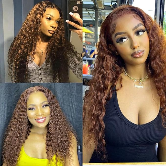 18 20 22 Inch Brown Bundles Human Hair #30 Dark Brown Deep Wave 3 Bundle Unprocessed Brazilian virgin hair Weave Extensions Double Weft 50 Grams/Bundle Colored Brown Bundles for Woman