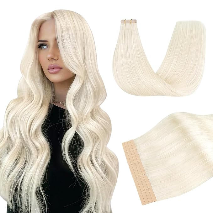 DOORES Tape in Hair Extensions Real Human Natural, Pearl Blonde 16 Inch 50g 20pcs, Tape in Extensions Human Hair Real Natural Straight Double Side Seamless for Women