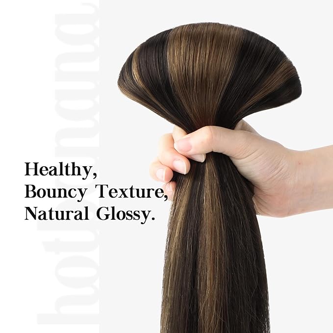 HOTBANANA Human Hair Clip in Hair Extensions, Balayage Dark Brown Mixed Chestnut Brown 120g Clip in Hair Extensions Real Human Hair Straight Remy Hair Clip Ins Dark Roots Ombre 24 Inch 7pcs