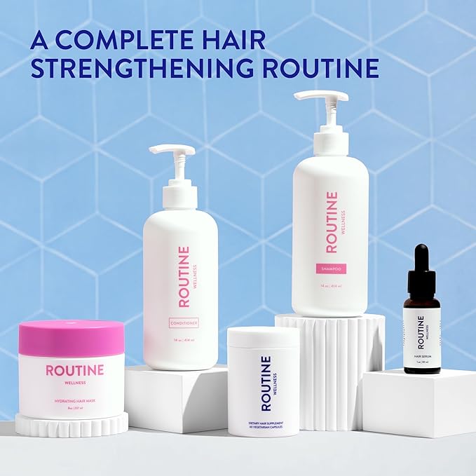 Routine Wellness Anti-Thinning Shampoo and Conditioner Set for Thinning Hair - Biotin DHT Blocker Women & Men - Color Safe Shampoo for Hair Loss & Healthier Hair - Peony & Pomegranate (Pack of 2)