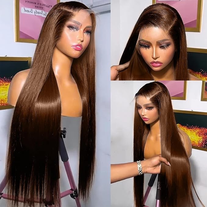 AMIRTY 200% Density Chocolate Brown Lace Front Wigs Human Hair for Women 13X4 HD Transparent Lace Front Wigs Brazilian Virgin Straight Wig Human Hair Pre Plucked With BabyHair 20Inch
