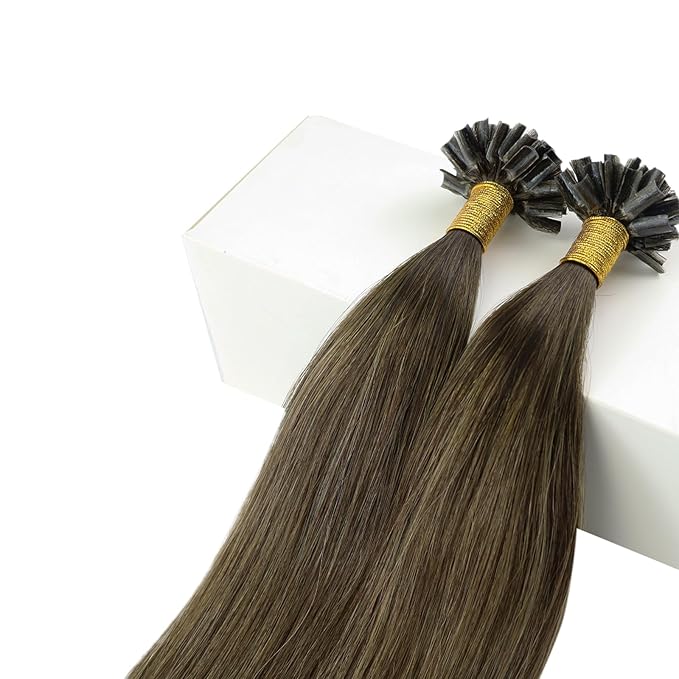 Fshine U Tip Hair Extensions Human Hair Balayage Darkest Brown to Chestnut Brown an Dark Brown Keratin Bonded Hair Extension 14 Inch 40 Grams Hot Fusion Real Human Hair Extensions for Short Hair