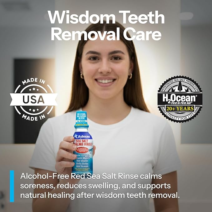 H2Ocean Healing Rinse Natural Sea Salt Mouthwash - Alcohol & Fluoride-Free Oral Care for Sore Throats, Wisdom Teeth Recovery & Gum Health - Mouth Rinse & Whitening Mouthwash, Arctic Ocean Mint, 16 oz