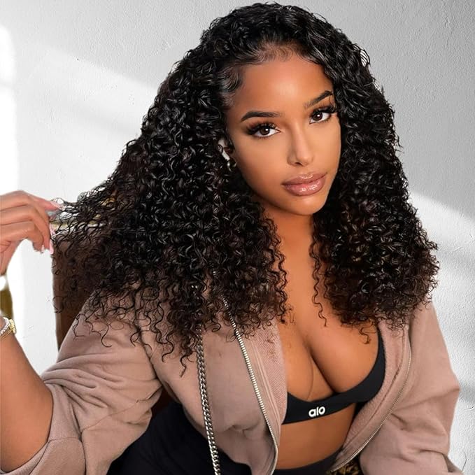 IUPin Curly Half Human Hair Wig 20 Inch 200% Density 3 In 1 Seamless Flip Over Glueless Wear And Go Wigs Human Hair With Update Drawstring Headband Seamless Clip Ins Kinky Curly Wigs For Women