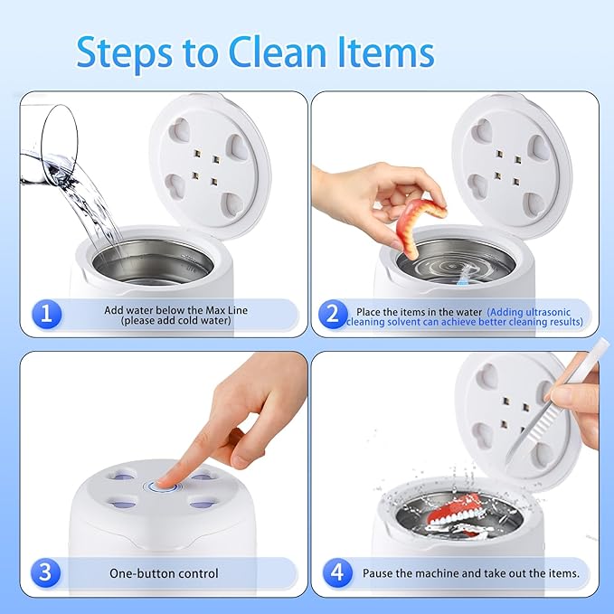 Ultrasonic Retainer Cleaner,42kHz Dental Cleaning Pod for Dentures, Braces, Mouth Guards, Night Guard, Toothbrush Heads, Jewelry, Aligner, UV Cleaner (White)