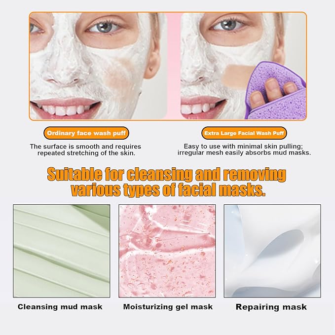 4Pcs Large Facial Sponges Set, Cleansing Puff, – 6.5x5 in Soft Face Sponge, Reusable Makeup Remover Exfoliating Pads,Daily Deep Cleansing with Drain Clip (4PCS)