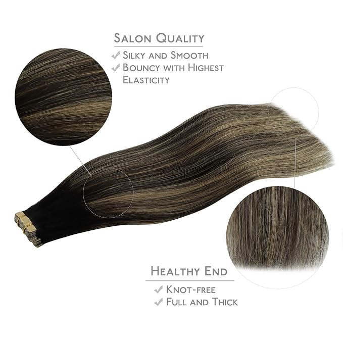 WENNALIFE Tape in Hair Extensions Human Hair, 20pcs 50g 18 inch Natural Black to Light Blonde Remy Hair Extensions Straight Human Hair Tape in Extensions Skin Weft Tape Extensions Human Hair