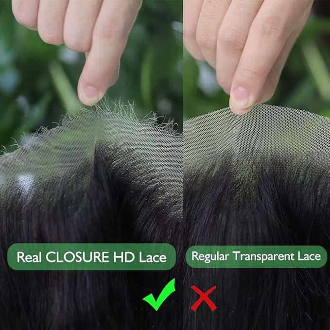 5x5 HD Lace Closure Brazilian Virgin Human Hair Straight Single Knot Invisible Pre-Plucked Ultra-Thin Lace Part Closure For Black Women 14 Inch Natural Black