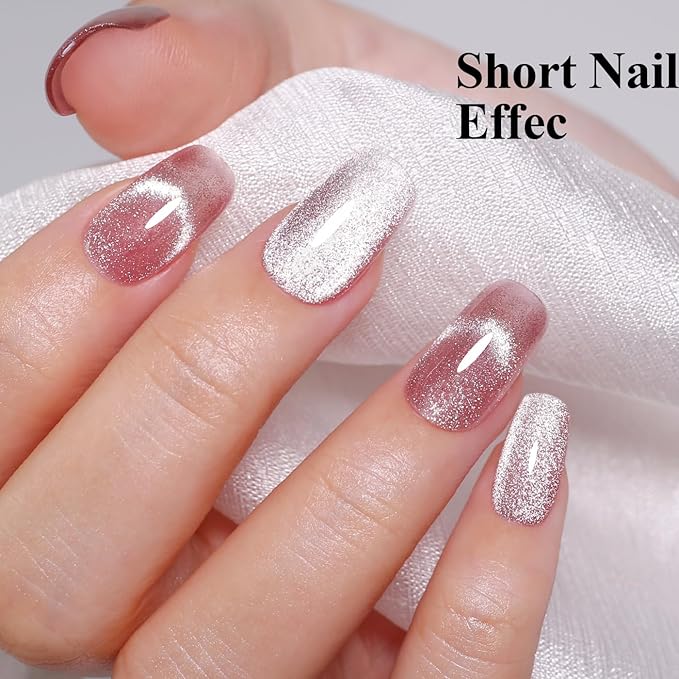10ml Hema Free Pink Cat Eye Gel Nail Polish Soak Off Long Lasting Holographic UV/LED with Magnetic Stick Gift for Women 1Pcs