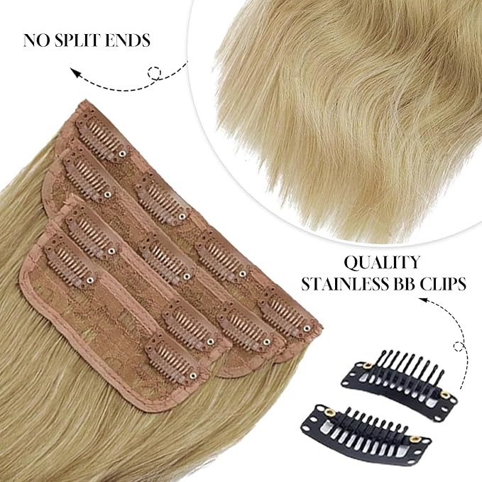Vigorous Clip in Hair Extensions 20Inch Long Wavy Soft Synthetic Hair Extension 4Pcs Thick Hairpieces for Women（Brown Blonde Ombre