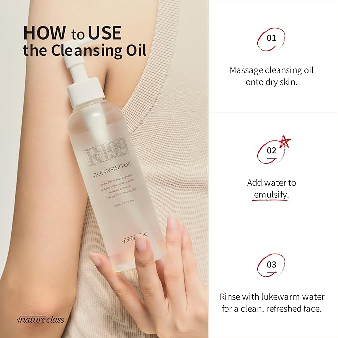R199 Rice Cleansing Oil – Oil Cleanser for Face & Pore Care, Blackhead & Sebum Remover, Daily Makeup Remover, Double Cleansing, Sensitive Skin, Korean Skin Care, 6.76 fl oz