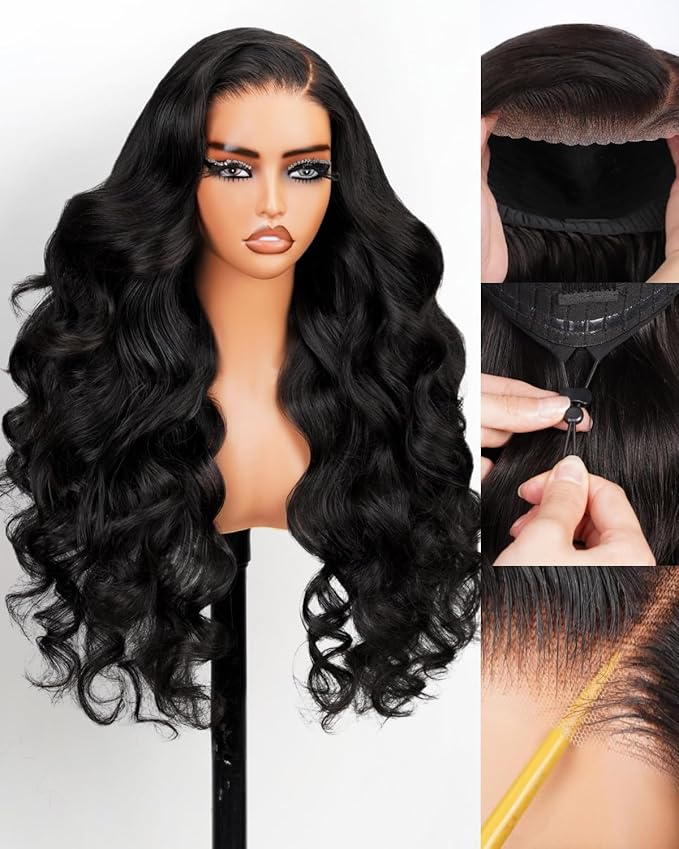Glueless Wigs Human Hair Pre Plucked Pre Cut 5X6 HD Body Wave Lace Front Wigs Human Hair Glueless Wear And Go For Black Women 220% Density HD Lace Closure 20 Inch