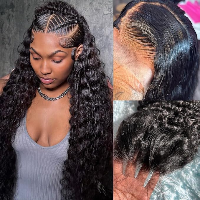 22 Inch Deep Wave Lace Front Wigs Human Hair 13x4 HD Transparent Deep Curly Lace Frontal Wigs Human Hair Glueless Wig pre Plucked 200% Density Natural Color